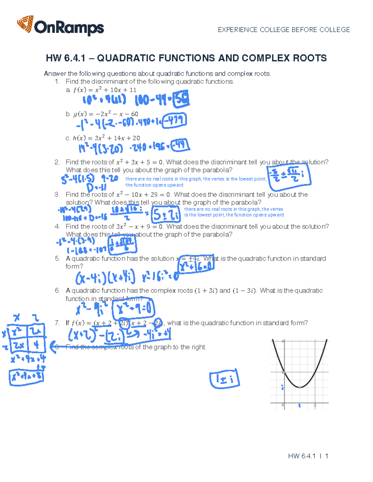HW 6.4.1 - Quadratic Functions & Complex Roots Analysis - Studocu