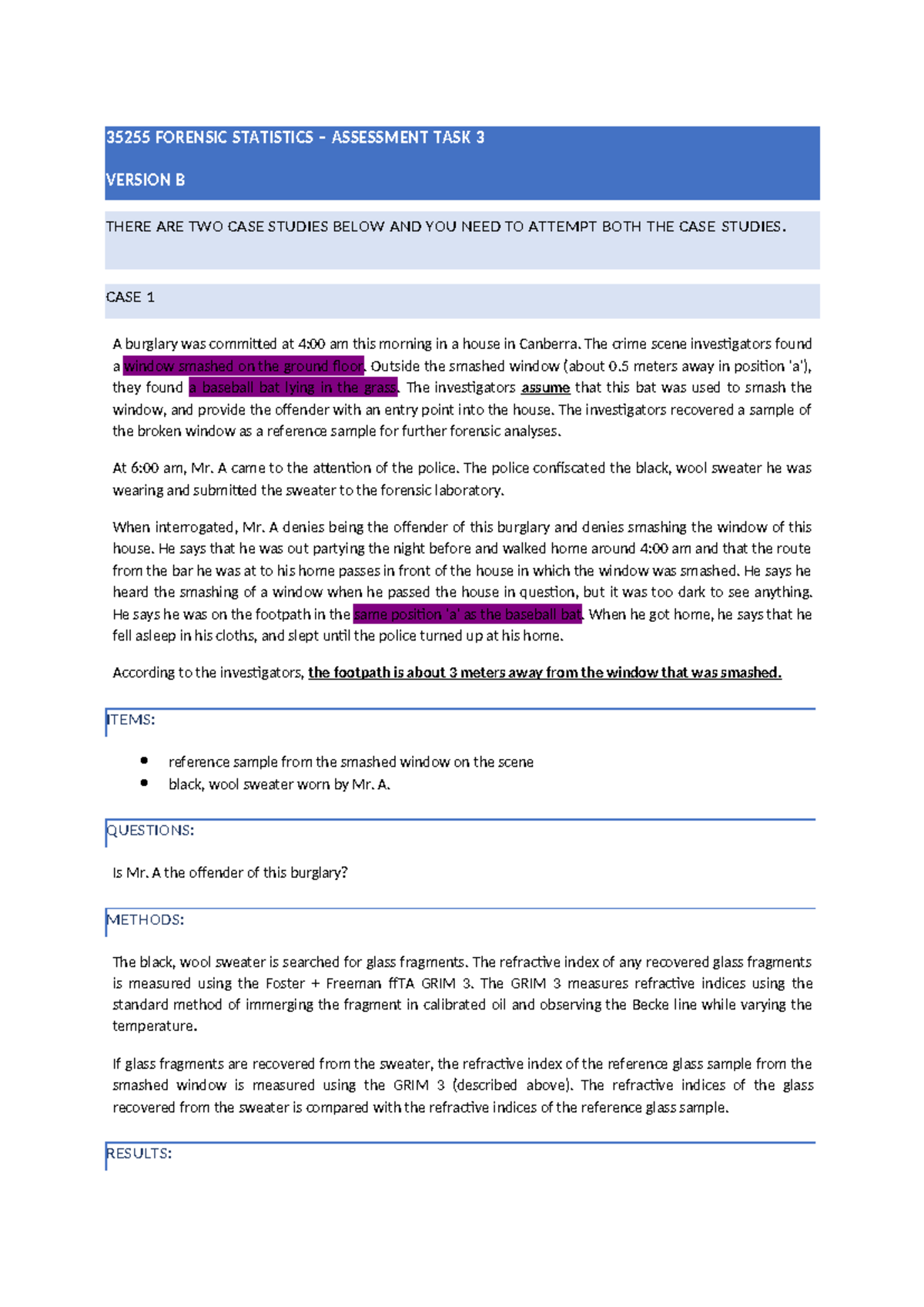 35255 FORENSIC STATISTICS ASSESSMENT TASK 3 CASE STUDY B - Studocu