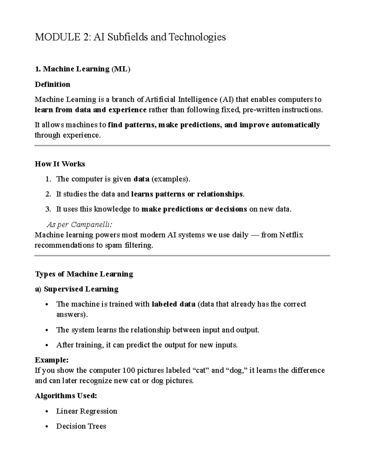 Module 2: AI Subfields & Technologies Notes - Studocu