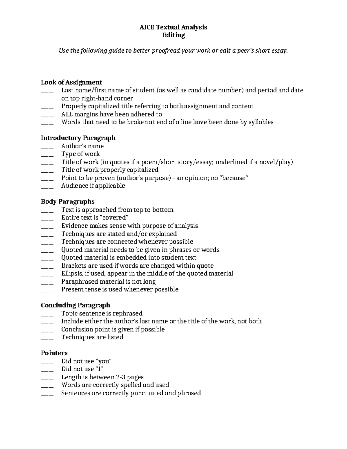 AICE Textual Analysis Editing Guide for Essay Proofreading - Studocu