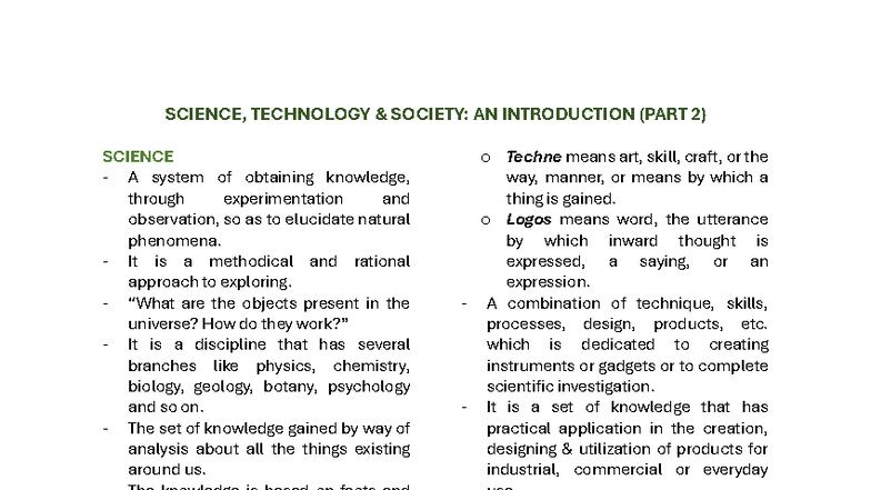 STS- Midterm Review: Science, Technology, and Society Insights - Studocu