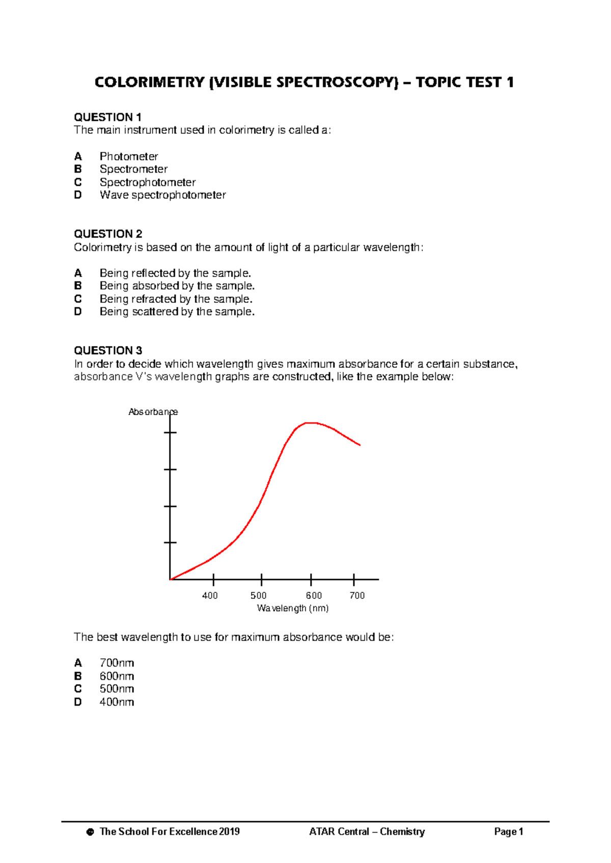 Ws 44 - Chemistry Notes: Colorimetry & Spectrophotometry Insights - Studocu