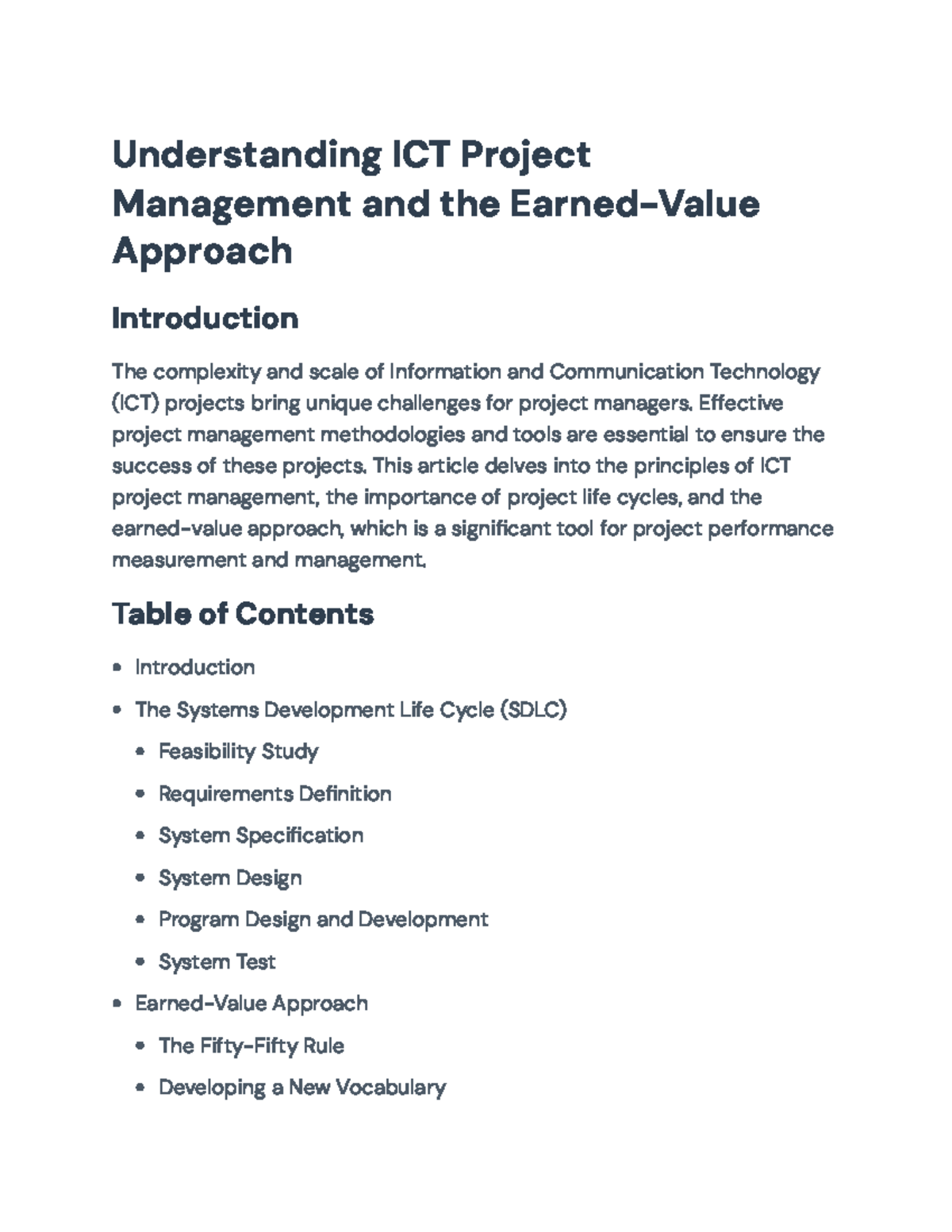 ICT Project Management and the Earned-Value Approach Overview ...