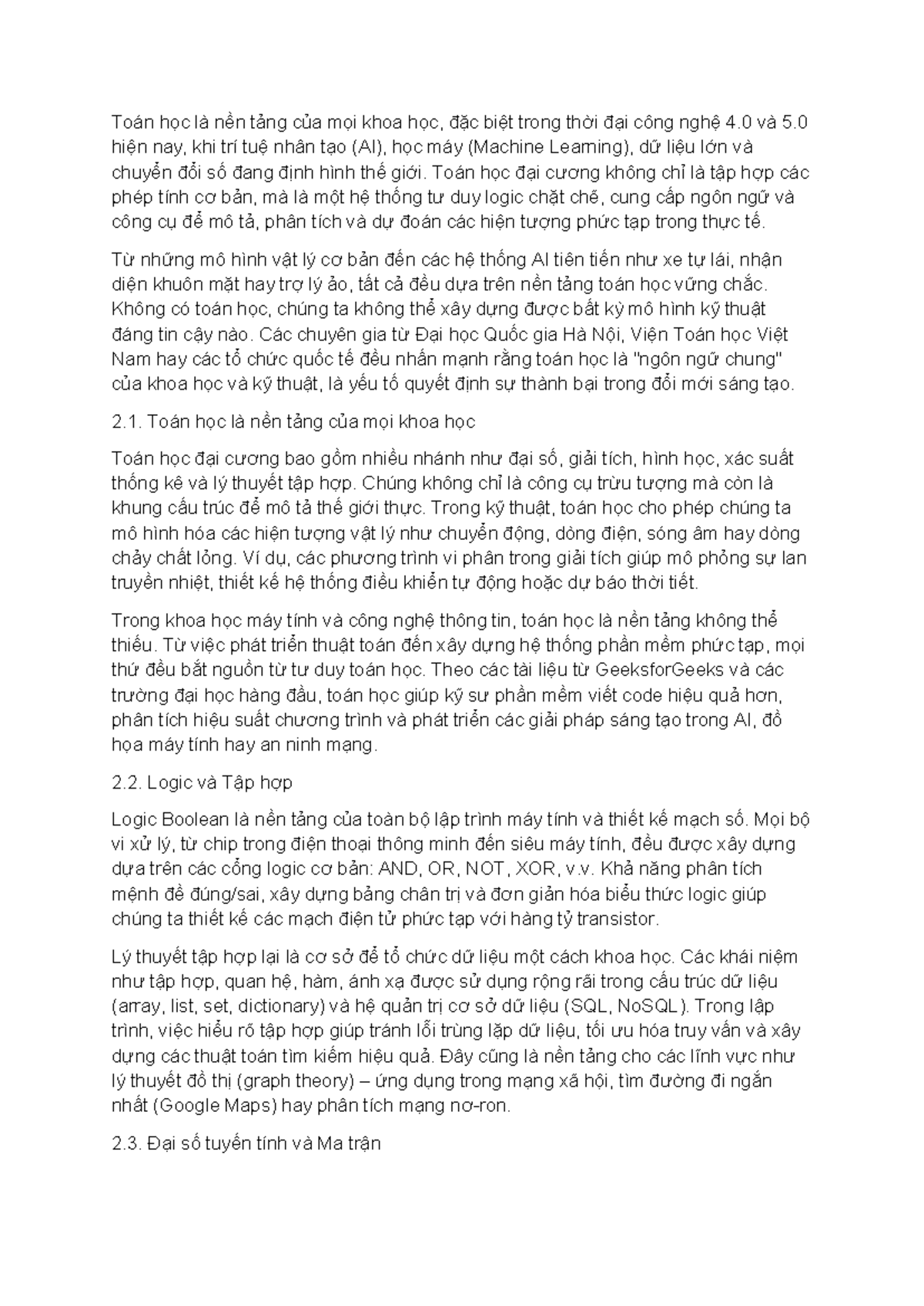 Toán Học Đại Cương: Ngôn Ngữ Của Tư Duy Và Logic (MATH101) - Studocu