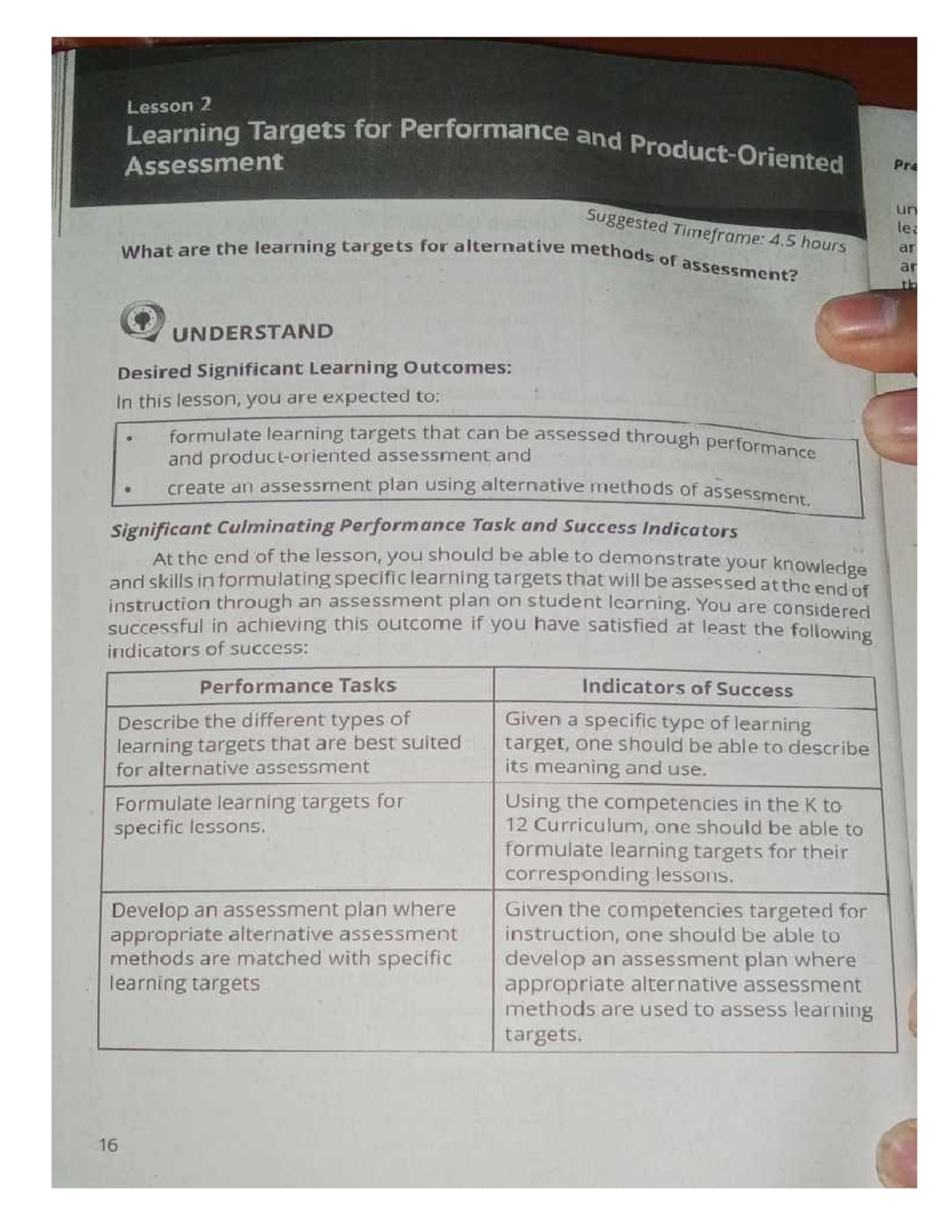 Part 1 Lesson 2: Goals for Performance & Product-Oriented Assessment ...