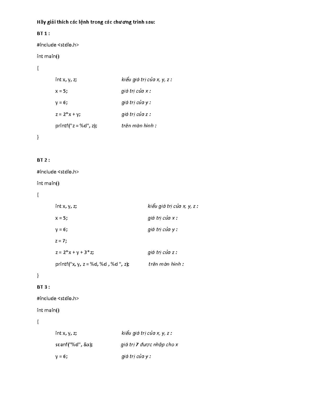 Bài Tập Chương 1: Giải Thích Các Lệnh Trong Các Chương Trình C++ - Studocu