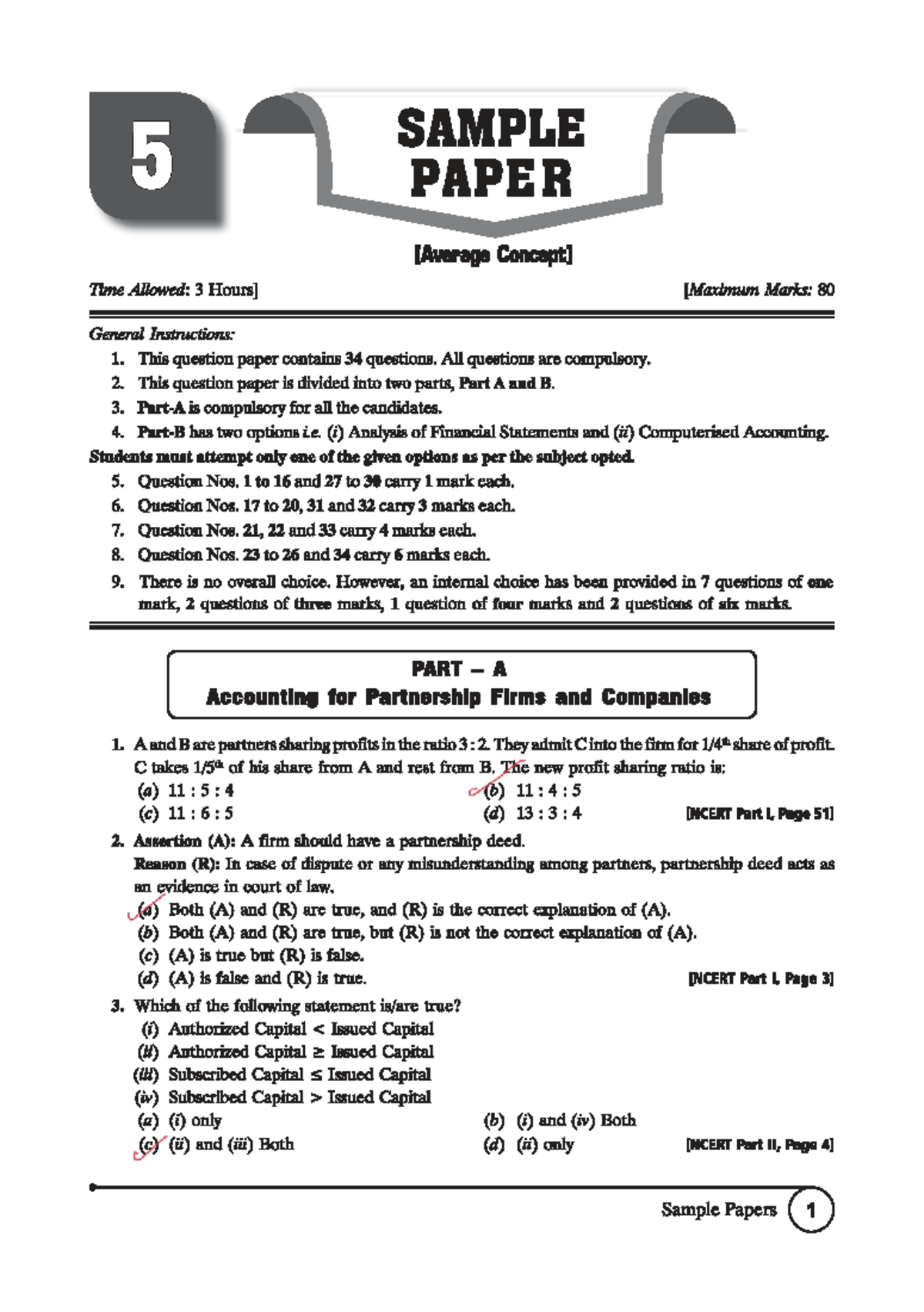 CBSE Class 12 EAD Accountancy 2026 Edition Sample Paper 5 - Studocu