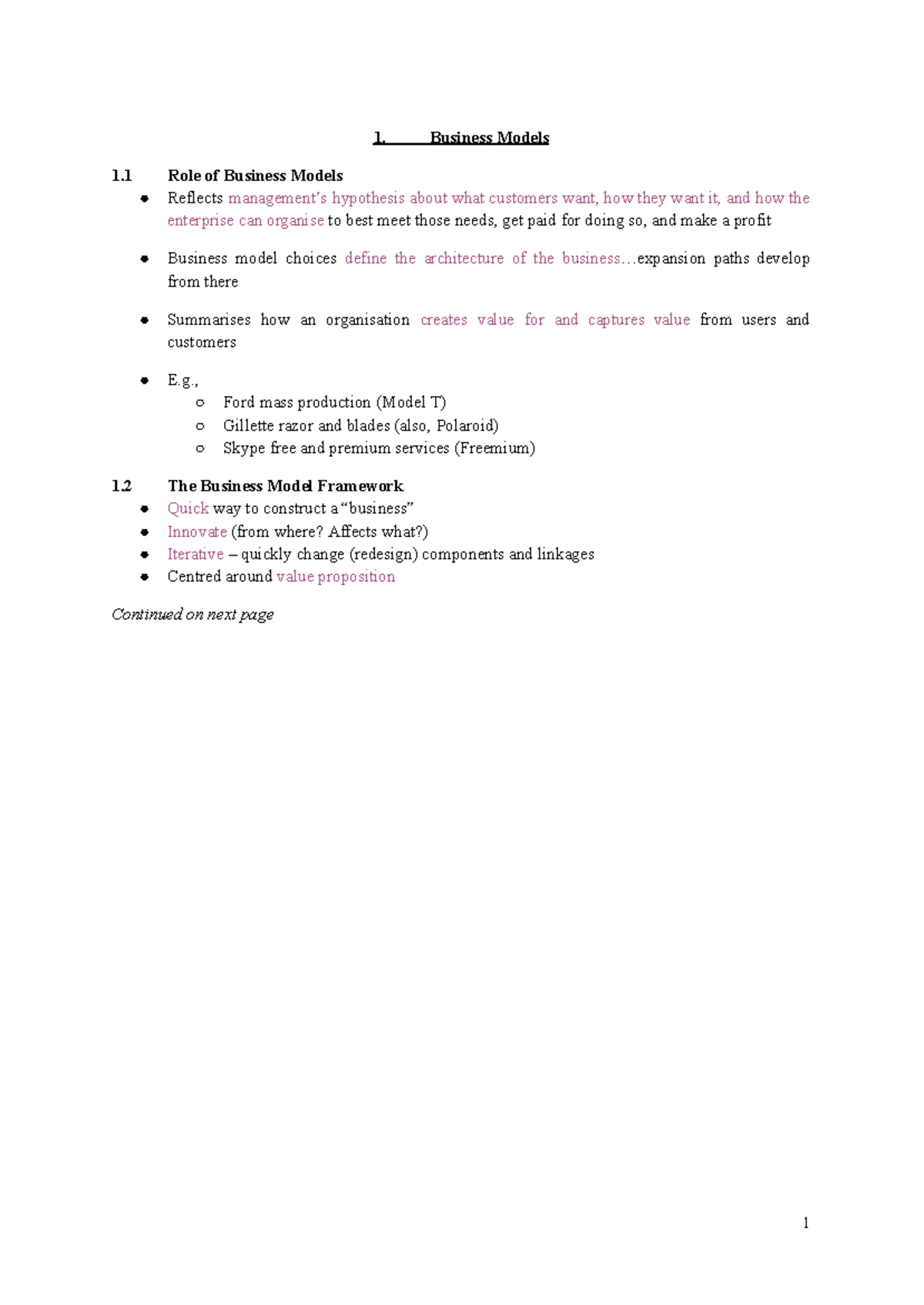 BUS 101: Business Models Quiz Notes and Key Concepts - Studocu