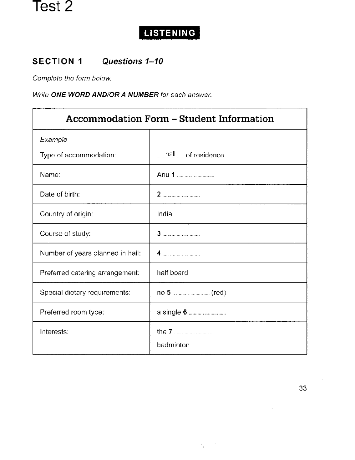 Test 2 Listening Section 1 & 2 Questions for Online Students - Studocu