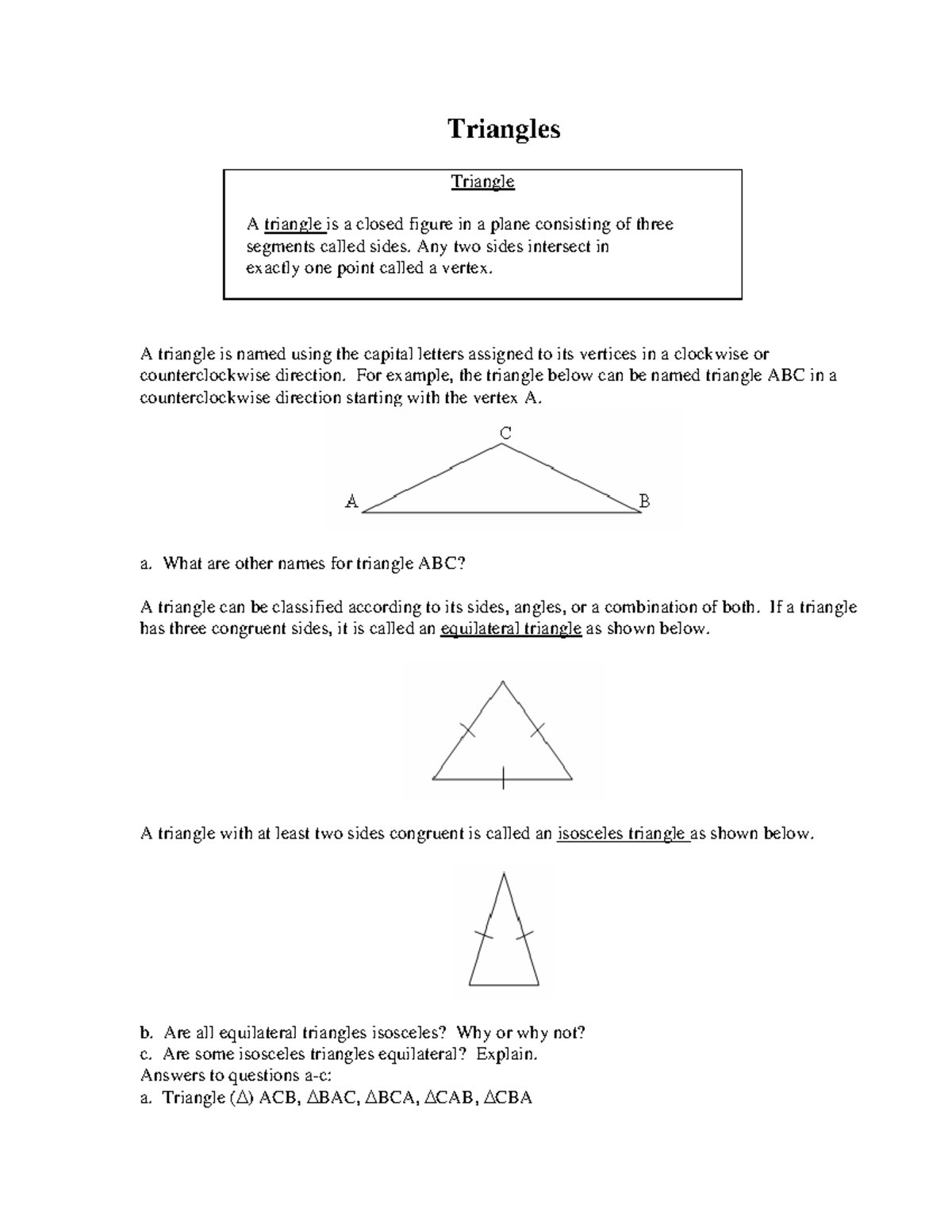 Special Names For Triangles
