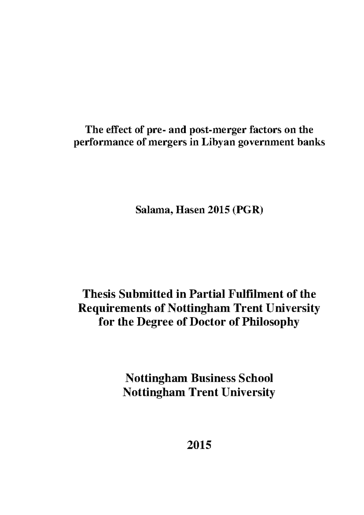 thesis sample about business mergers - The effect of pre- and post ...