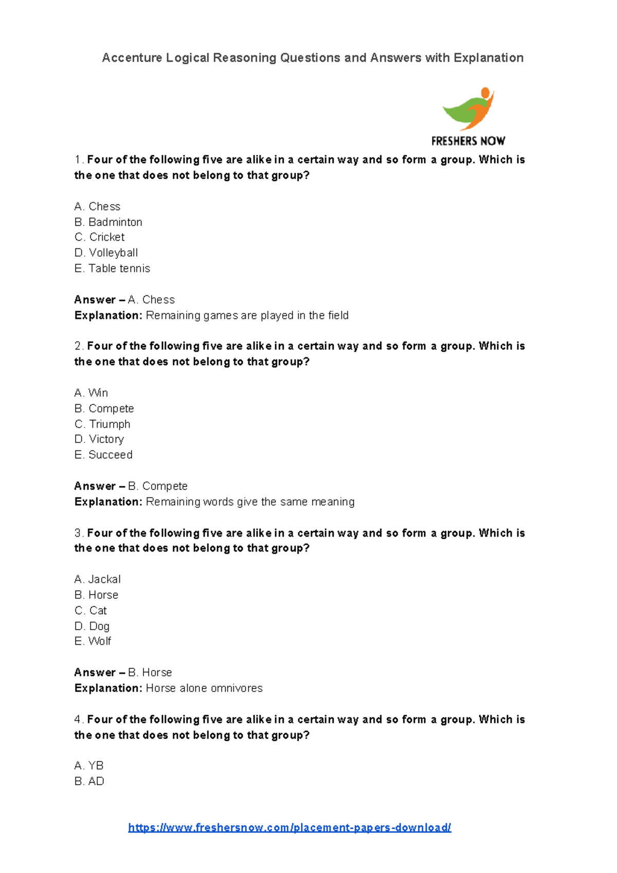 Accenture LR Questions & Answers: Logical Reasoning Concepts - Studocu