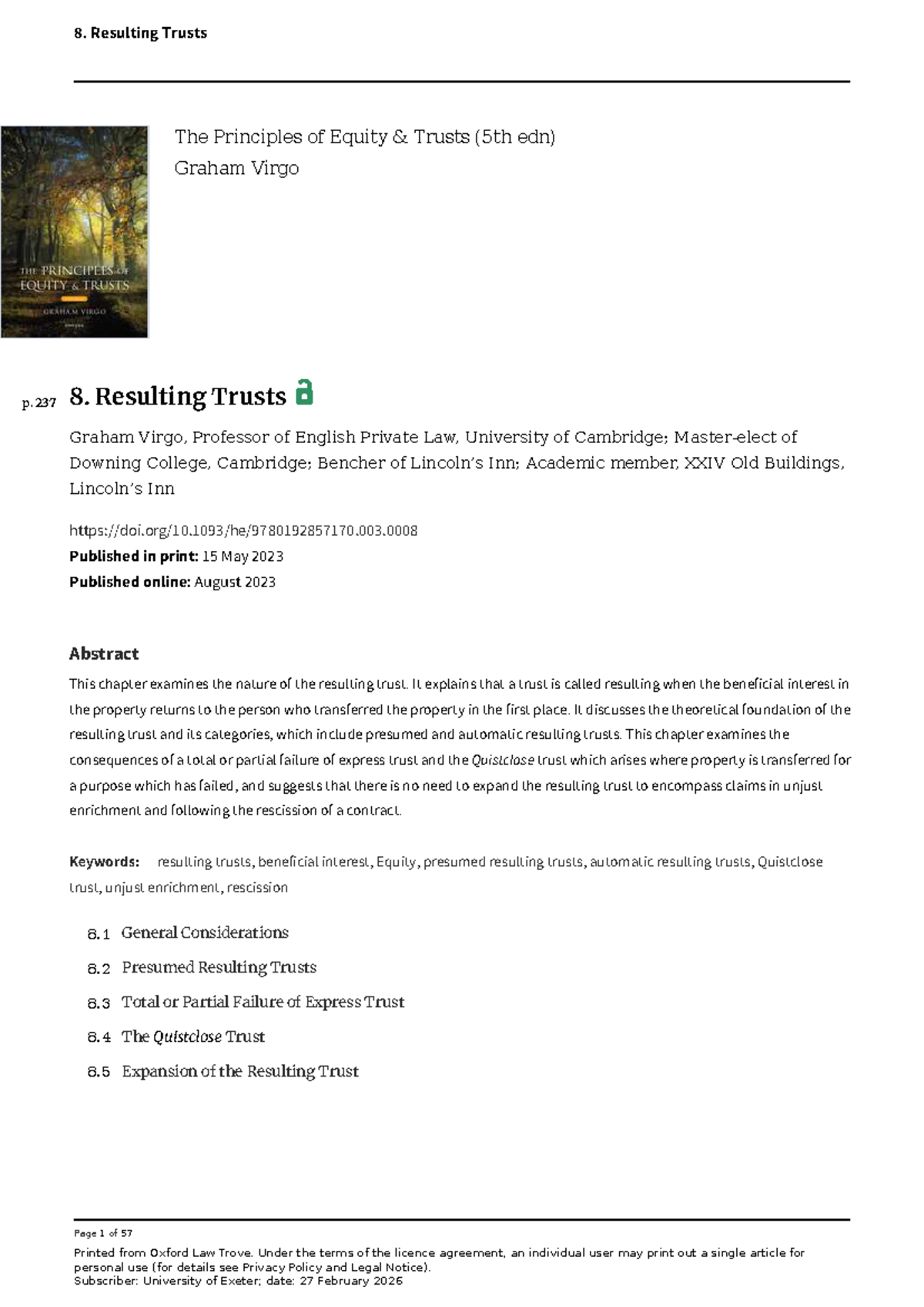 Resulting Trusts: Principles and Implications in Equity (Law 101) - Studocu