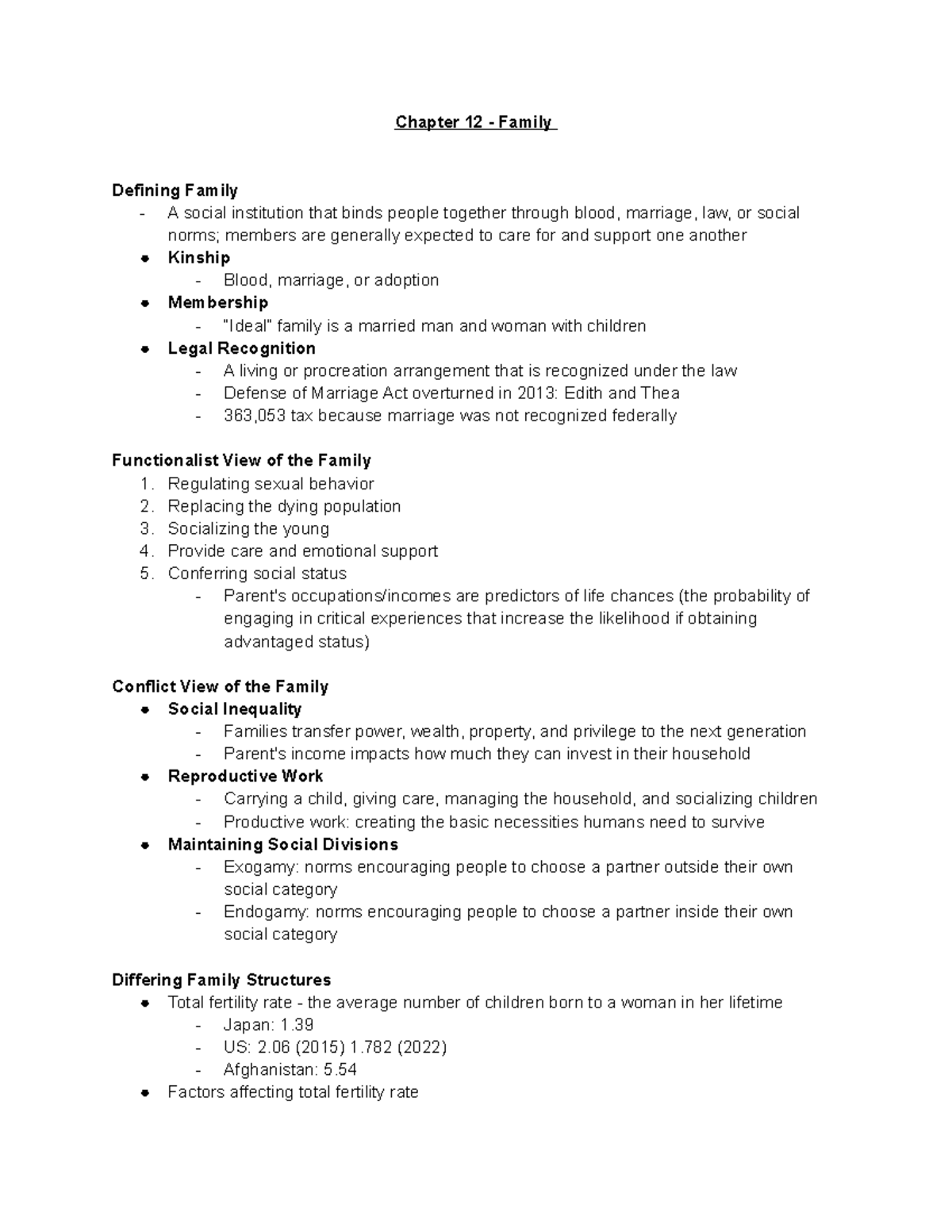 Chapter 12 - Chapter 12 - Family Defining Family - A social institution ...