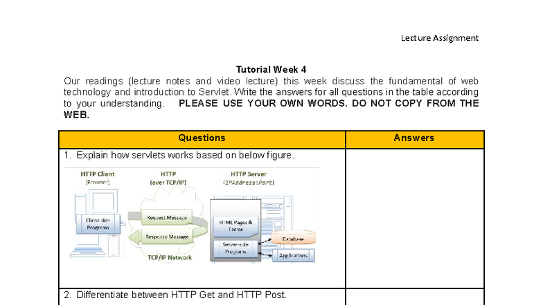 Tutorial Week 4: Understanding Web Tech & Servlets - Studocu