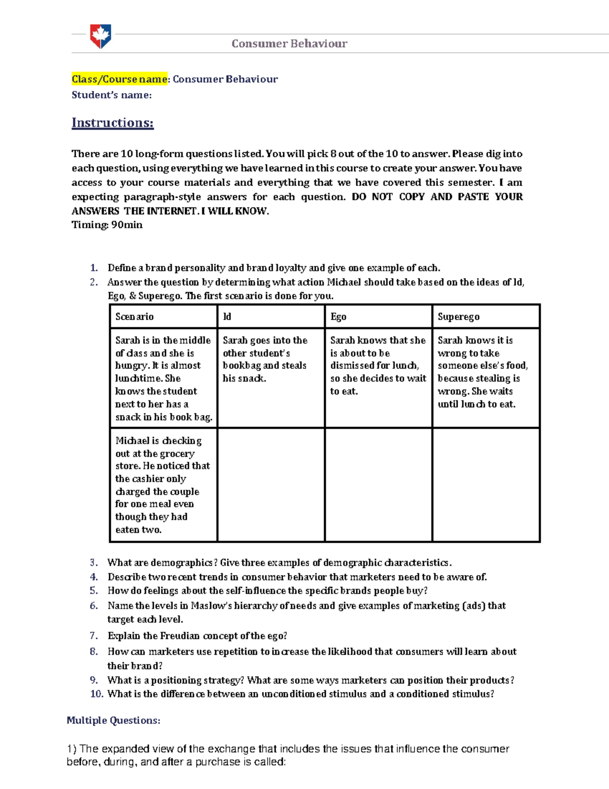 Consumer Behaviour (CB) Final Exam Study Guide - Key Concepts ...