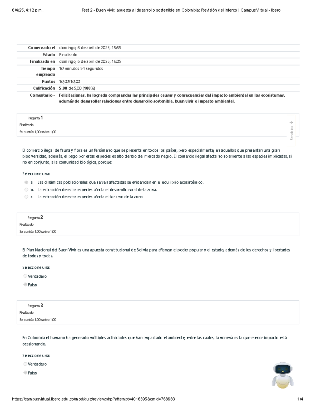 Test 2: Buen Vivir y Desarrollo Sostenible en Colombia - Revisión - Document Preview
