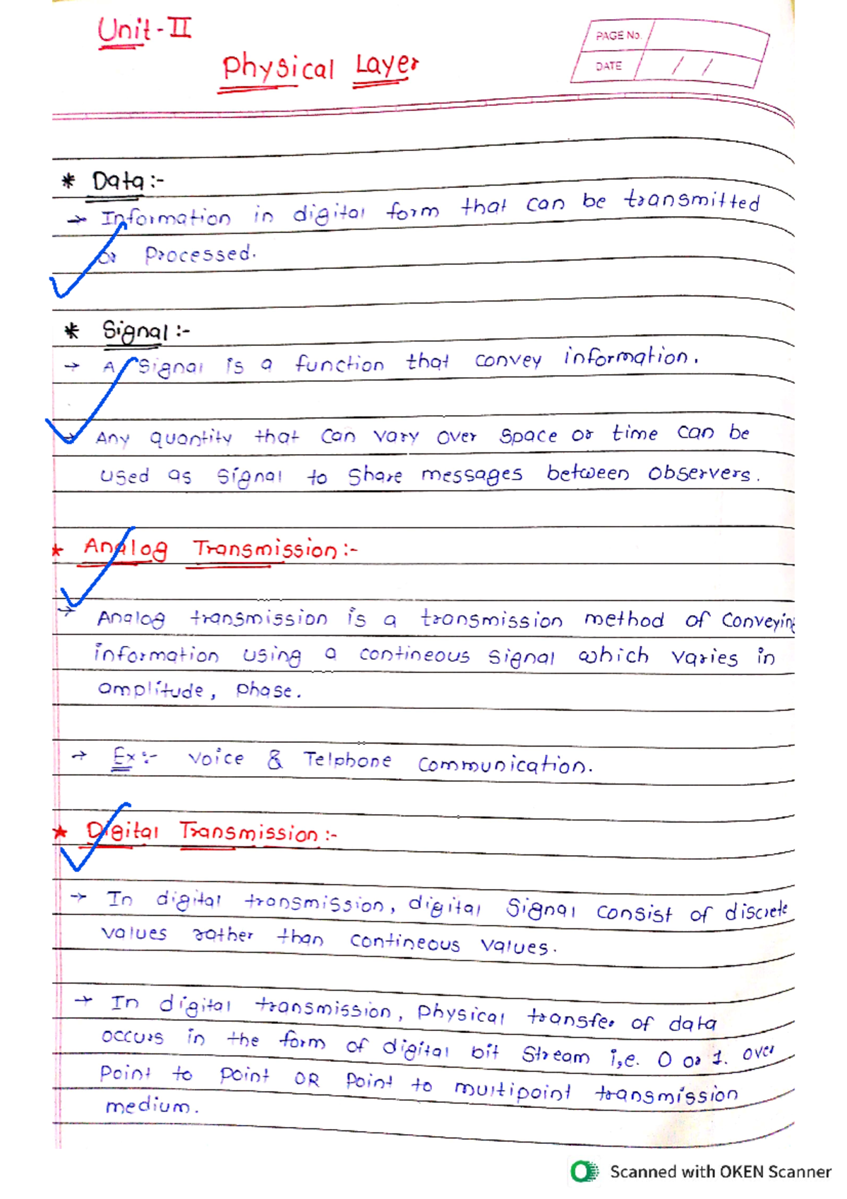 Unit 2 - Physical Layer - unit 2 notes - Unit II PAGE No. physical ...