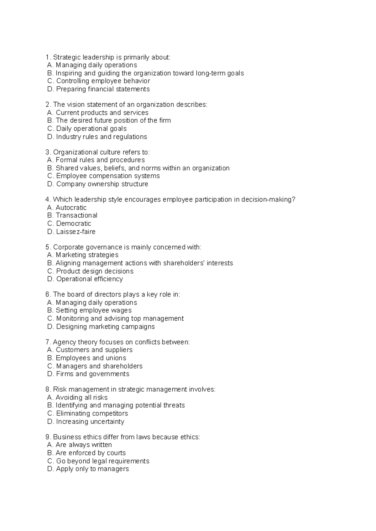 Strategic Management Quiz Set 3: Key Concepts and Theories - Studocu