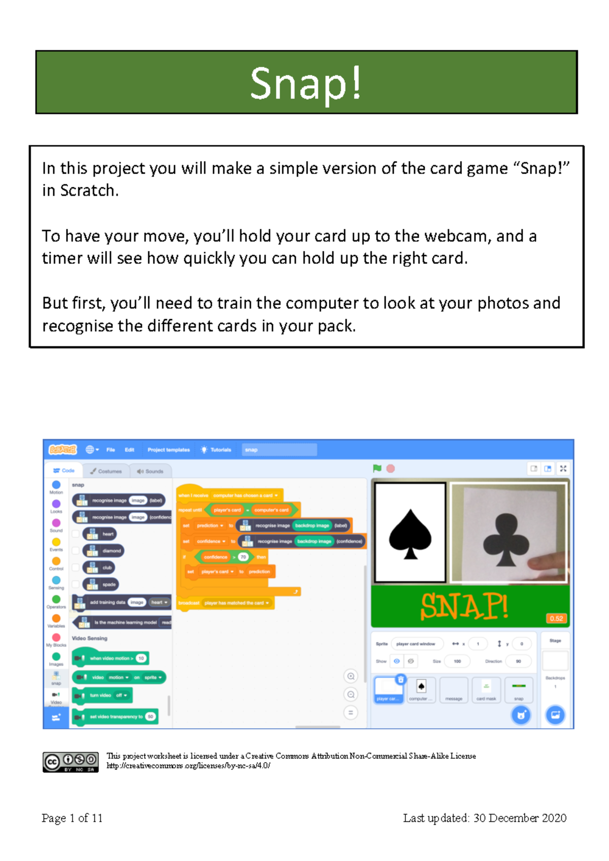 Snap! Card Game Project Worksheet - Machine Learning Integration - Studocu