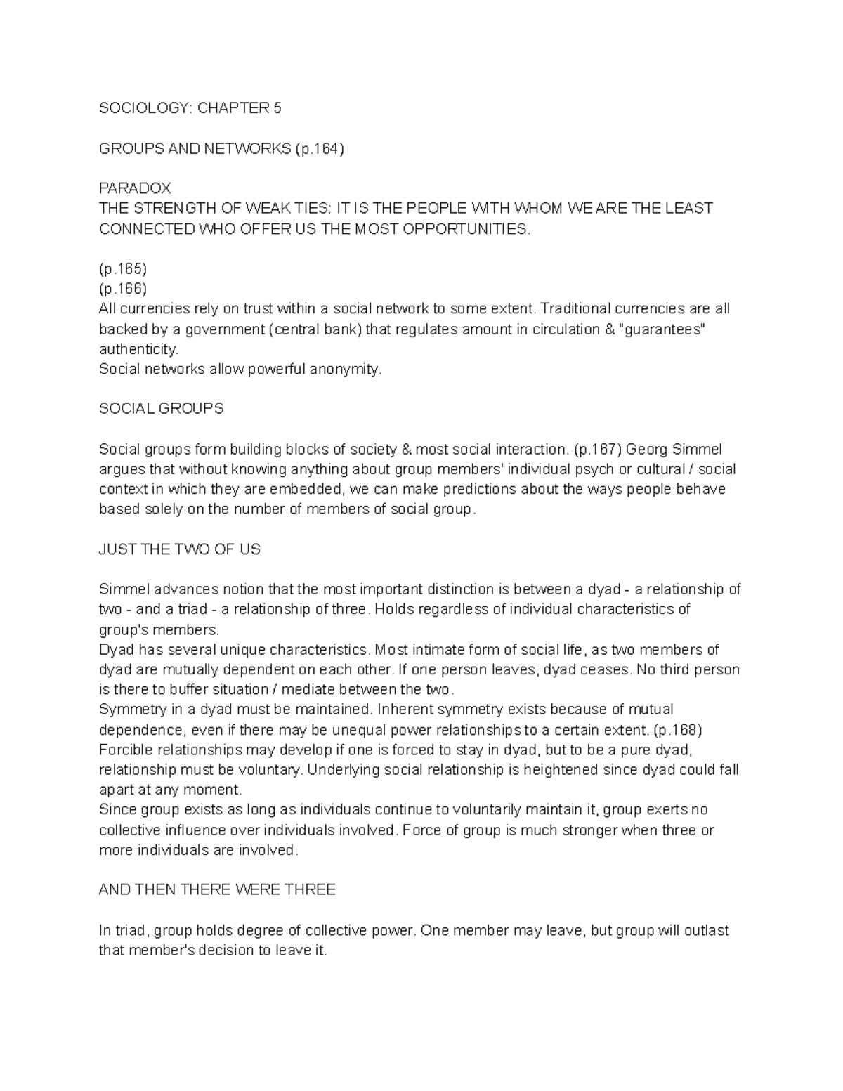 Sociology Chapter 5: Groups, Networks, and Social Ties Analysis - Studocu