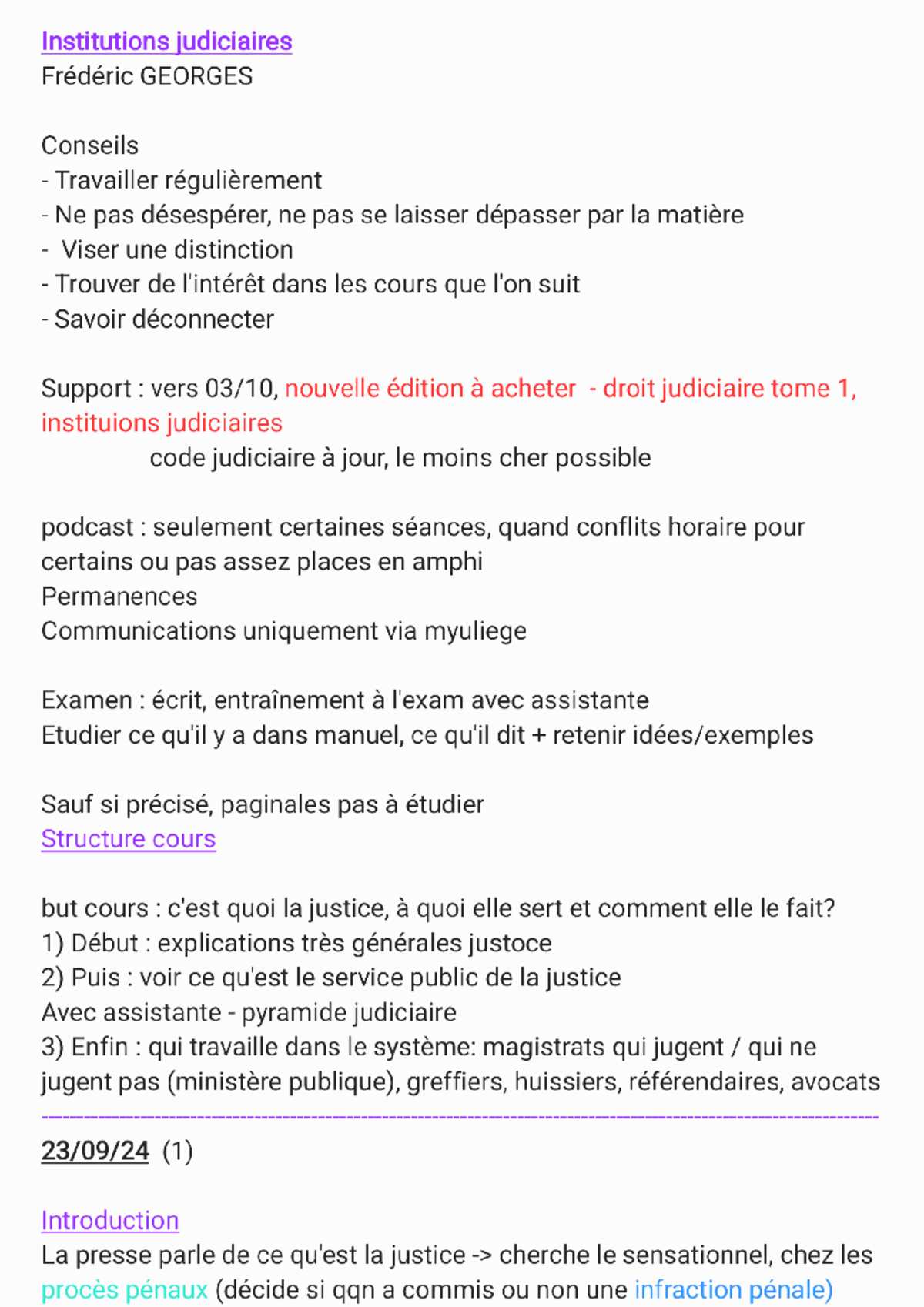 Institutions Judiciaires - Notes de Cours (Droit Judiciaire) - Studocu