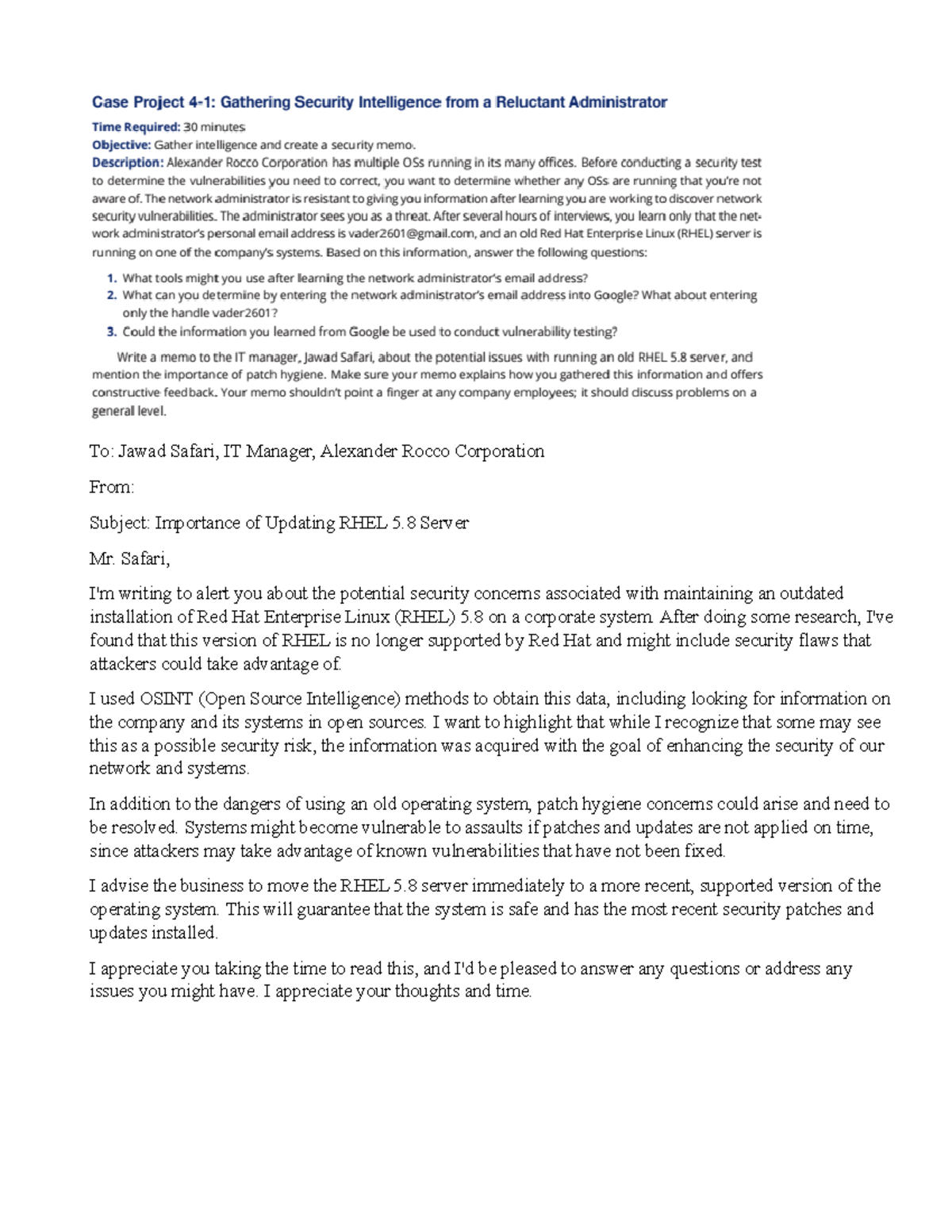 Module 4 Case Project 4-1: Update Concerns for RHEL 5.8 Server - Studocu