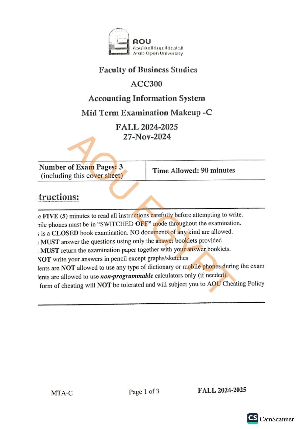 ACC300 MTA Fall 2025 - Accounting Information System - Studocu