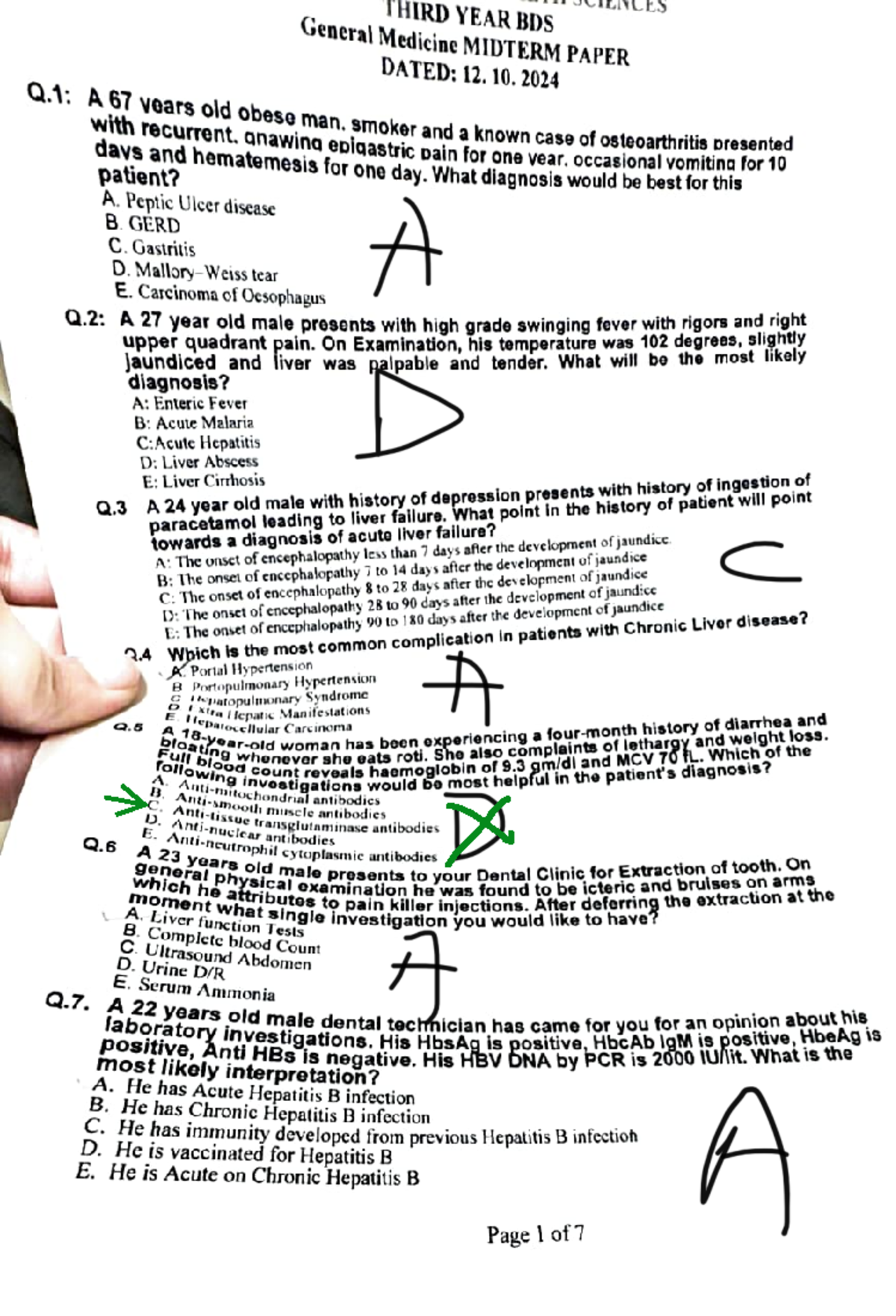 General Medicine MIDTERM PAPER 2024 - BDS Third Year Exam Solutions ...