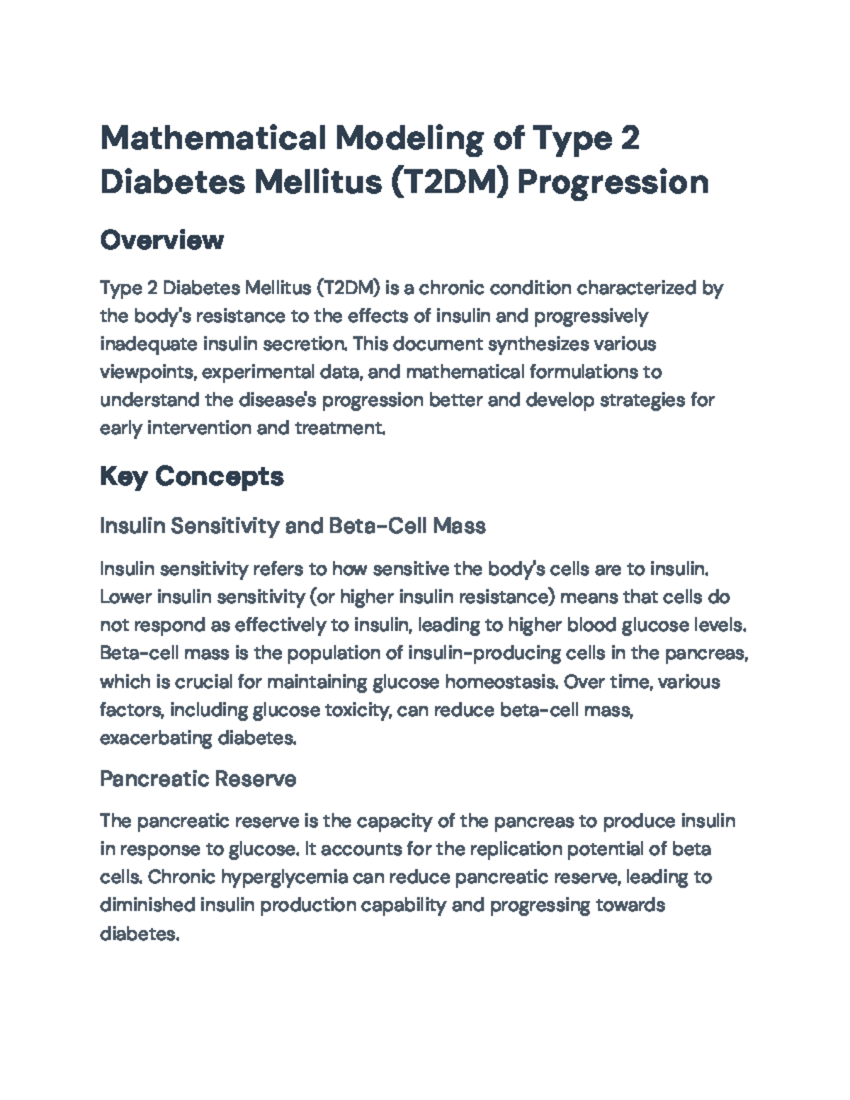 Mathematical Modeling of Type 2 Diabetes Mellitus (T2DM) Progression ...