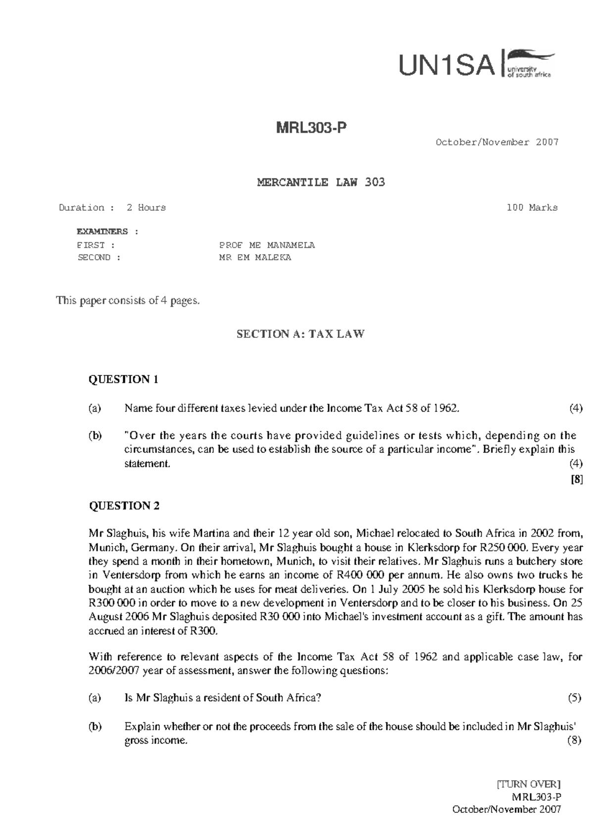 MRL3702 2007 MERCANTILE LAW FINAL EXAM STUDY GUIDE - Studocu