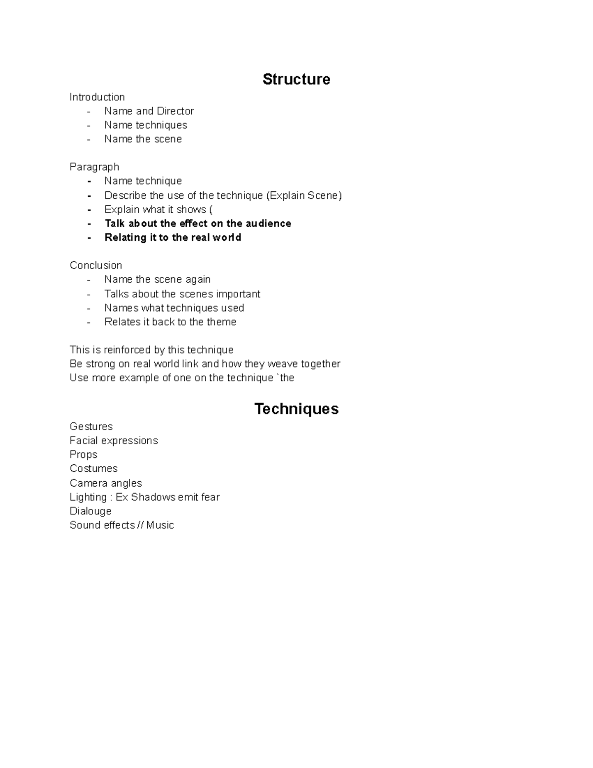 Structure & Techniques of Film Analysis - ENG101 Final Exam Guide - Studocu