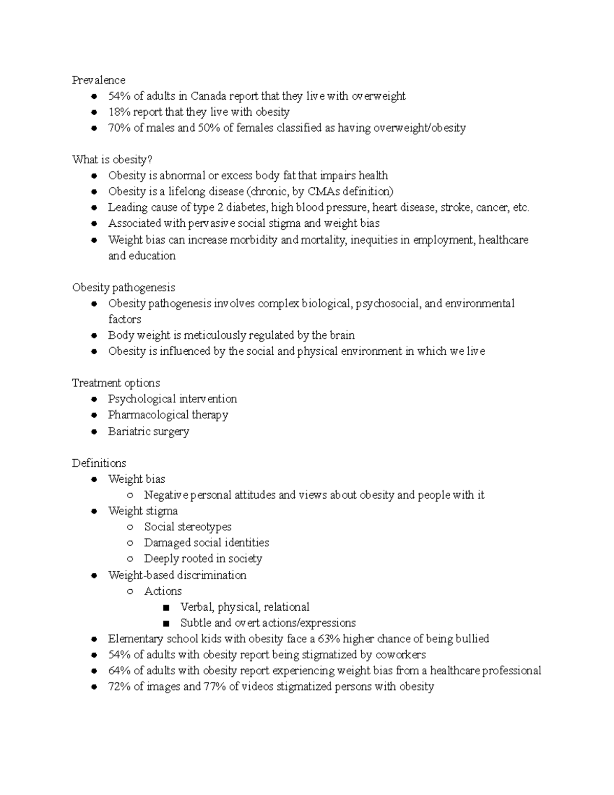 Midterm 2 (Weeks 7-9) Notes on Obesity and Nutrition - Studocu