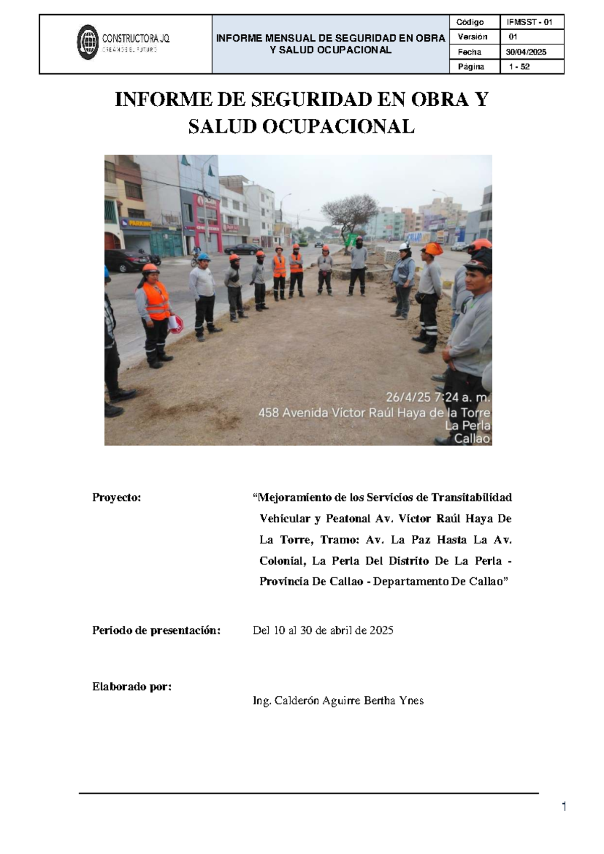 Informe Mensual de Seguridad y Salud Ocupacional - IFMSST 01 - Abril 2025 - Document Preview