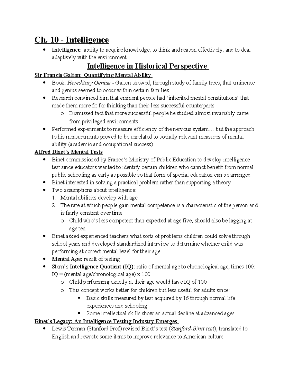 Ch 10 - Notes from tb - Ch. 10 - Intelligence Intelligence: ability to ...