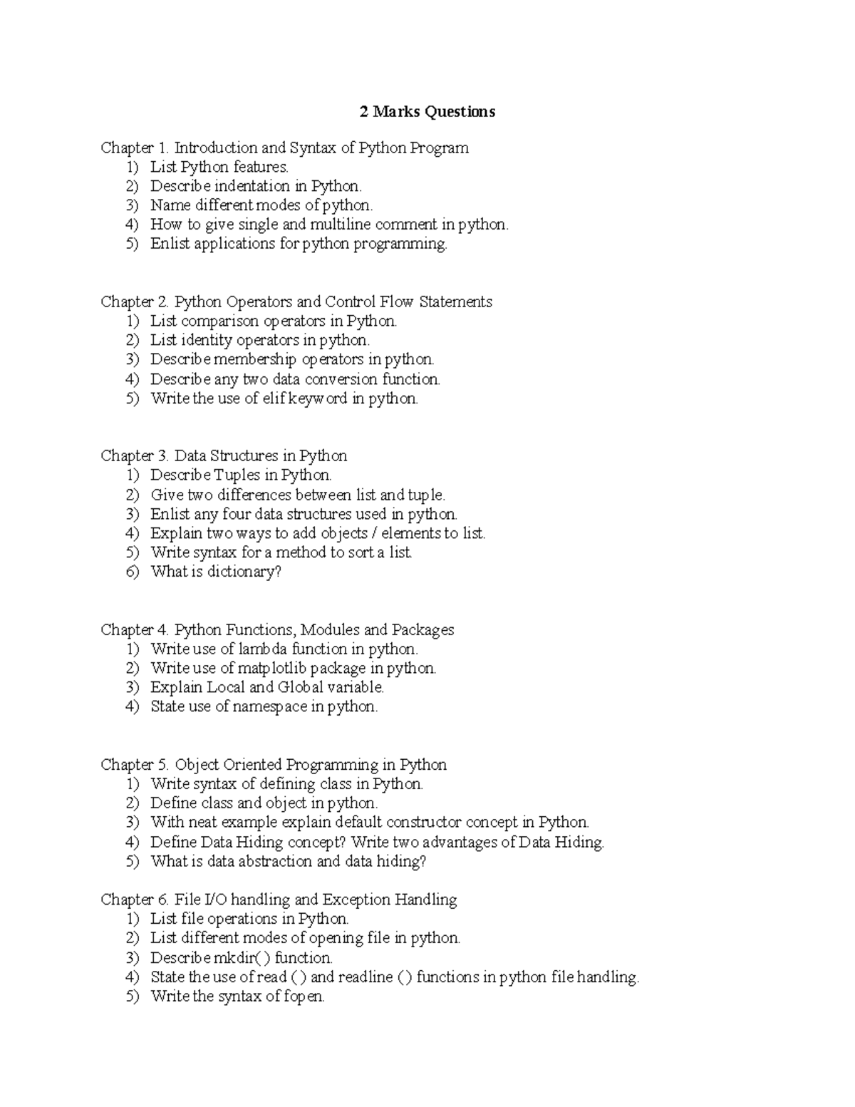 Important Questions PWP 22616 Chapterwise - 2 Marks Questions Chapter 1 ...