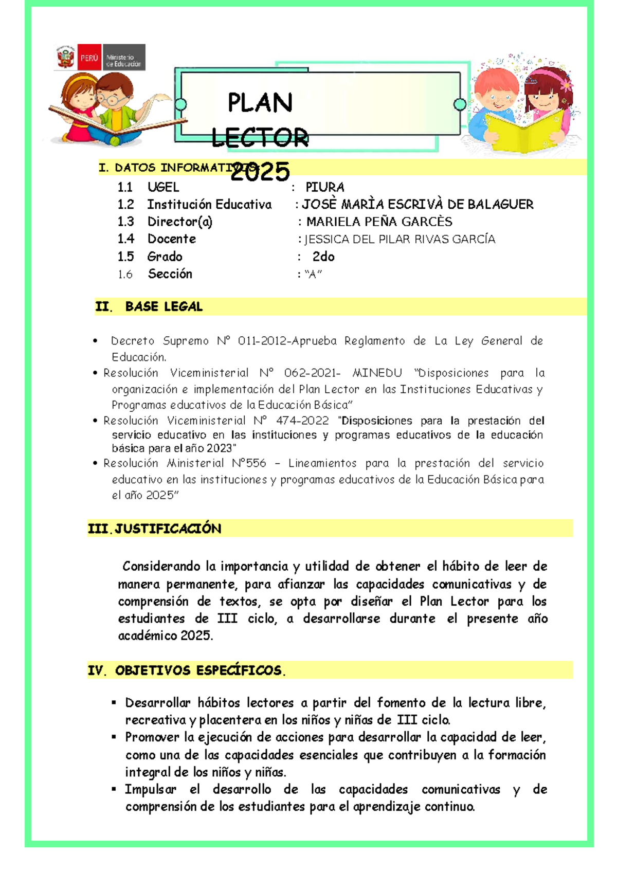 III PLAN LECTOR 2025: Fomento de la Lectura en Educación Básica - Studocu