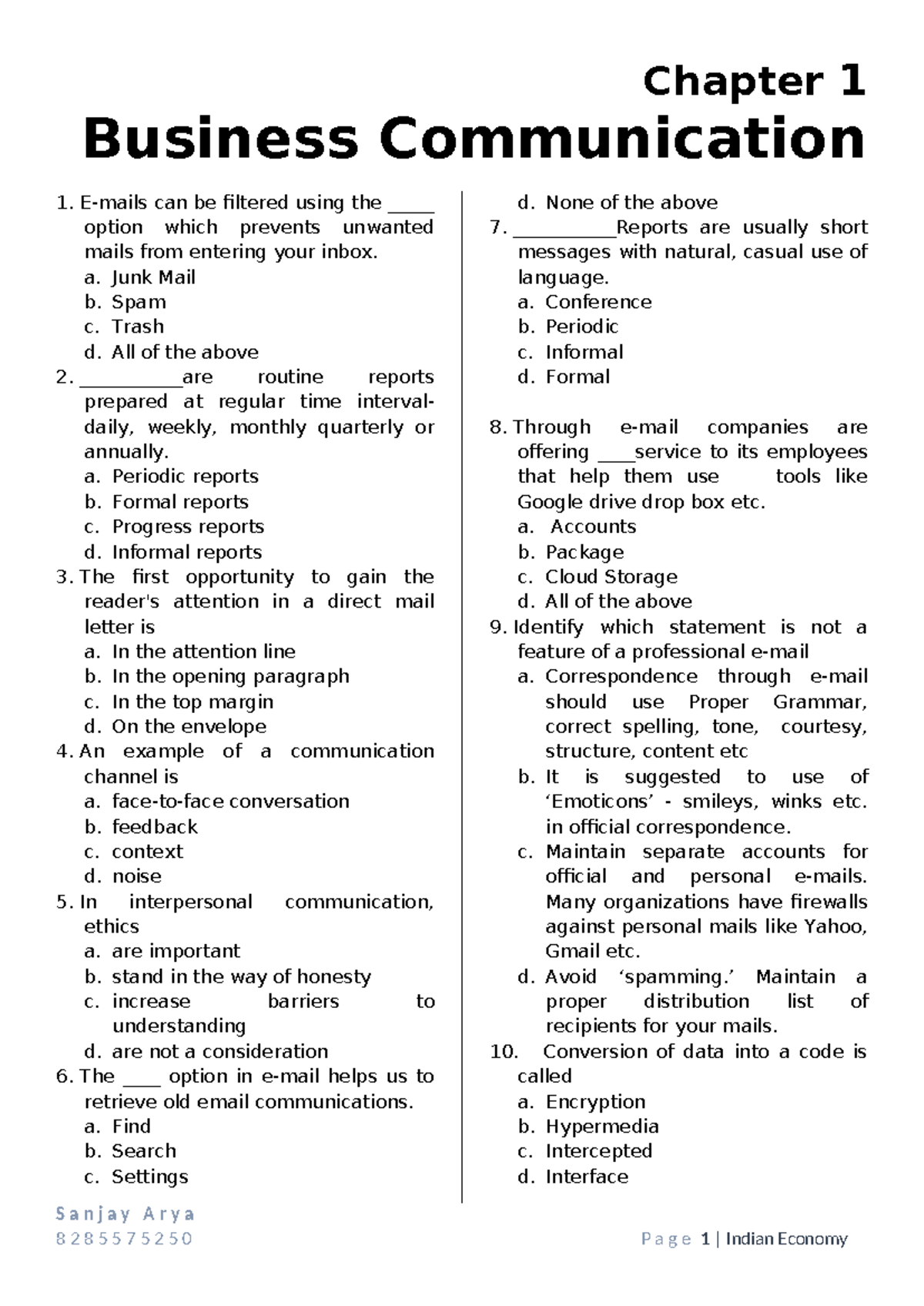Business Communication Quiz Questions - Chapter 1 (BC101) - Studocu