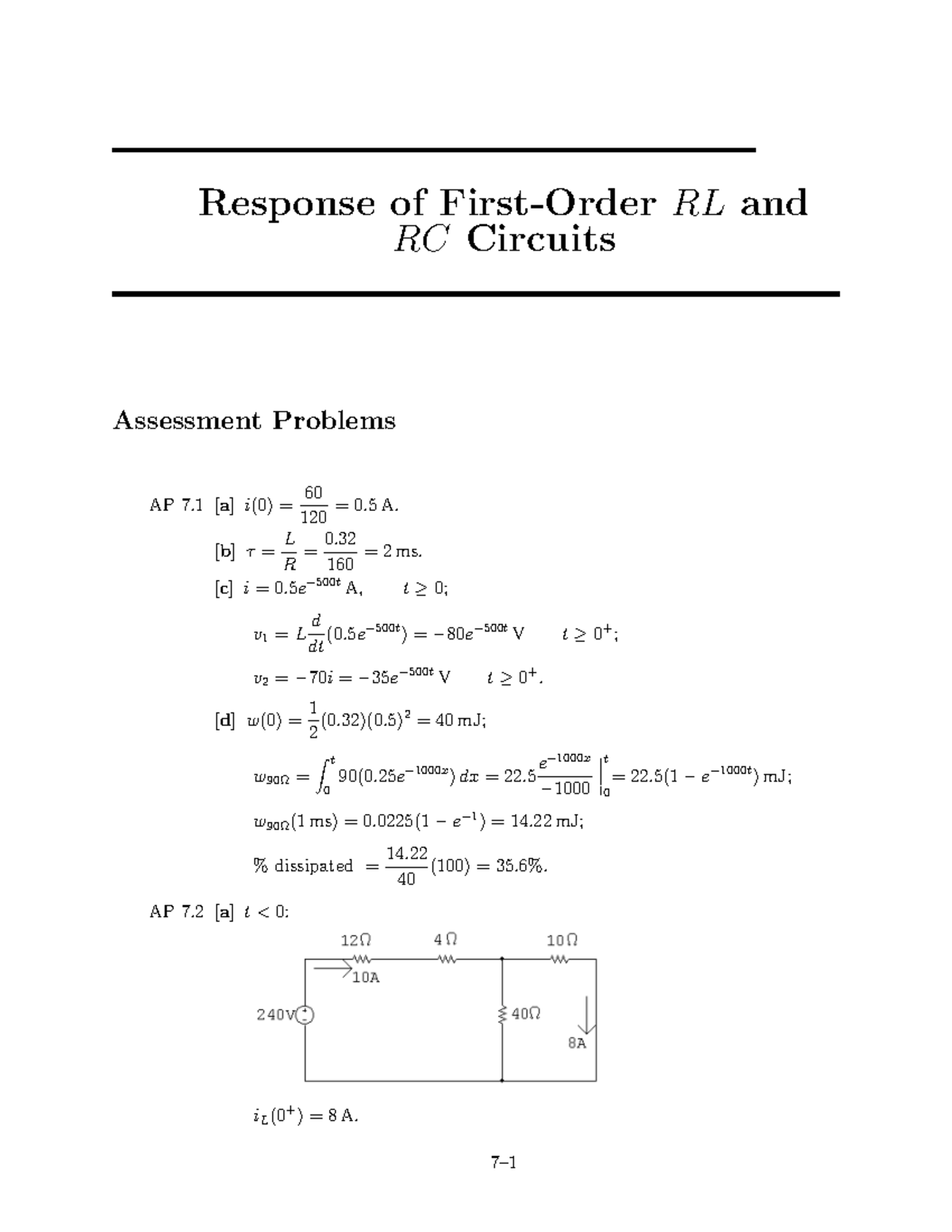 Ch07 First-Order RL and RC Circuits Assessment Problem Solutions - Studocu