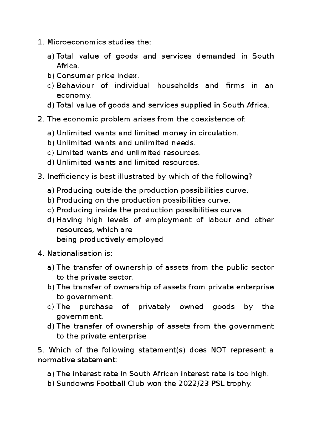 Test 1 Revision: Key Concepts in Microeconomics (ECO101) - Studocu