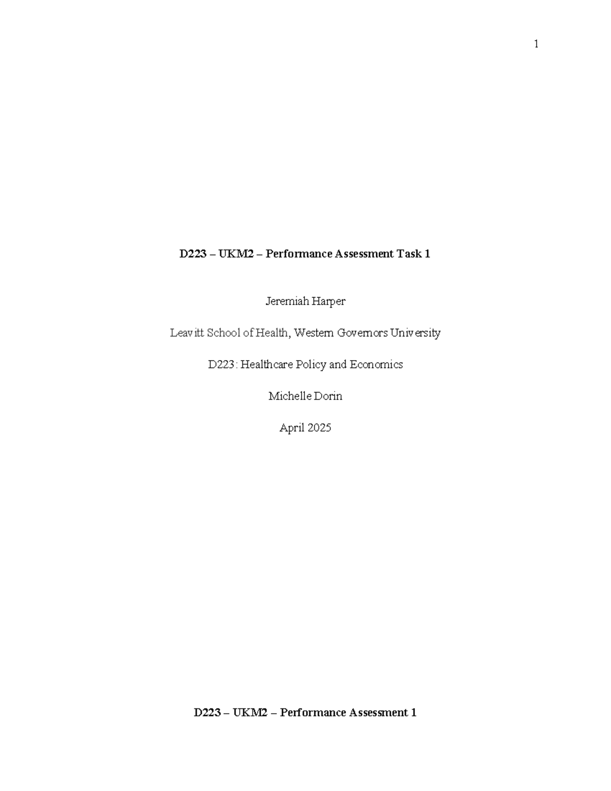 D223: Performance Assessment Task 1 - Hospital Examination Report - Studocu