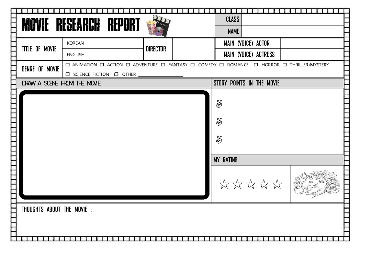 Writing worksheet - movie research report - English 1 - MOVIE research ...
