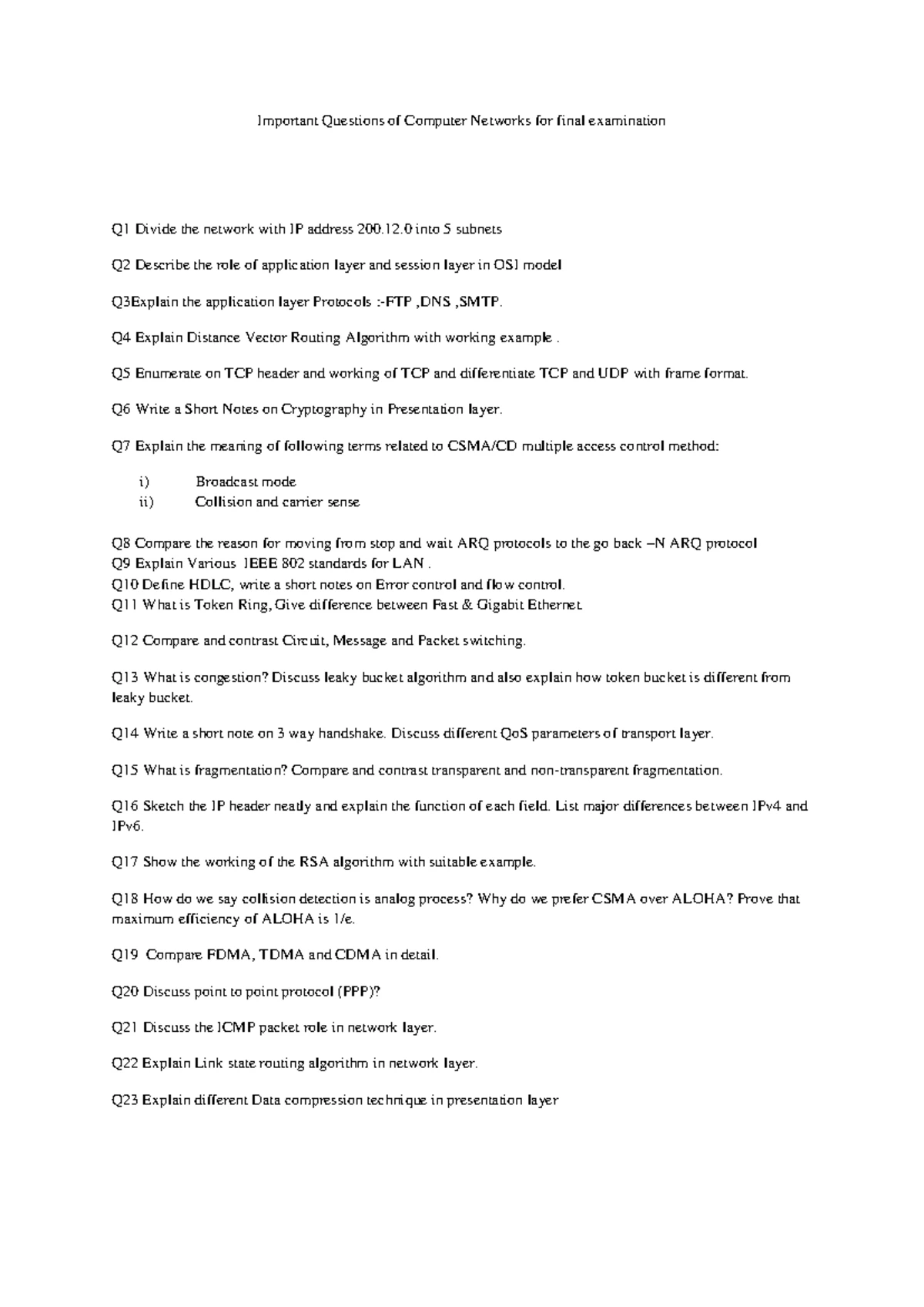 Computer Networks Exam QP23EP1 KCS 603 - B.Tech SEM VI 2023 - Studocu