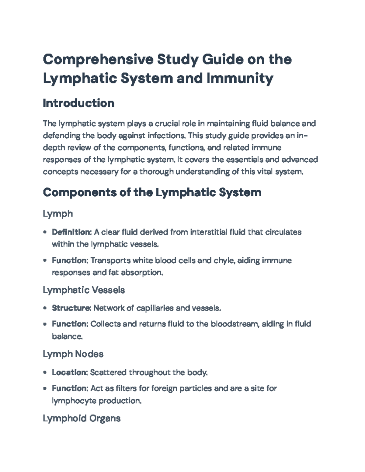 Comprehensive Study Guide on Lymphatic System & Immunity (BIO 101 ...