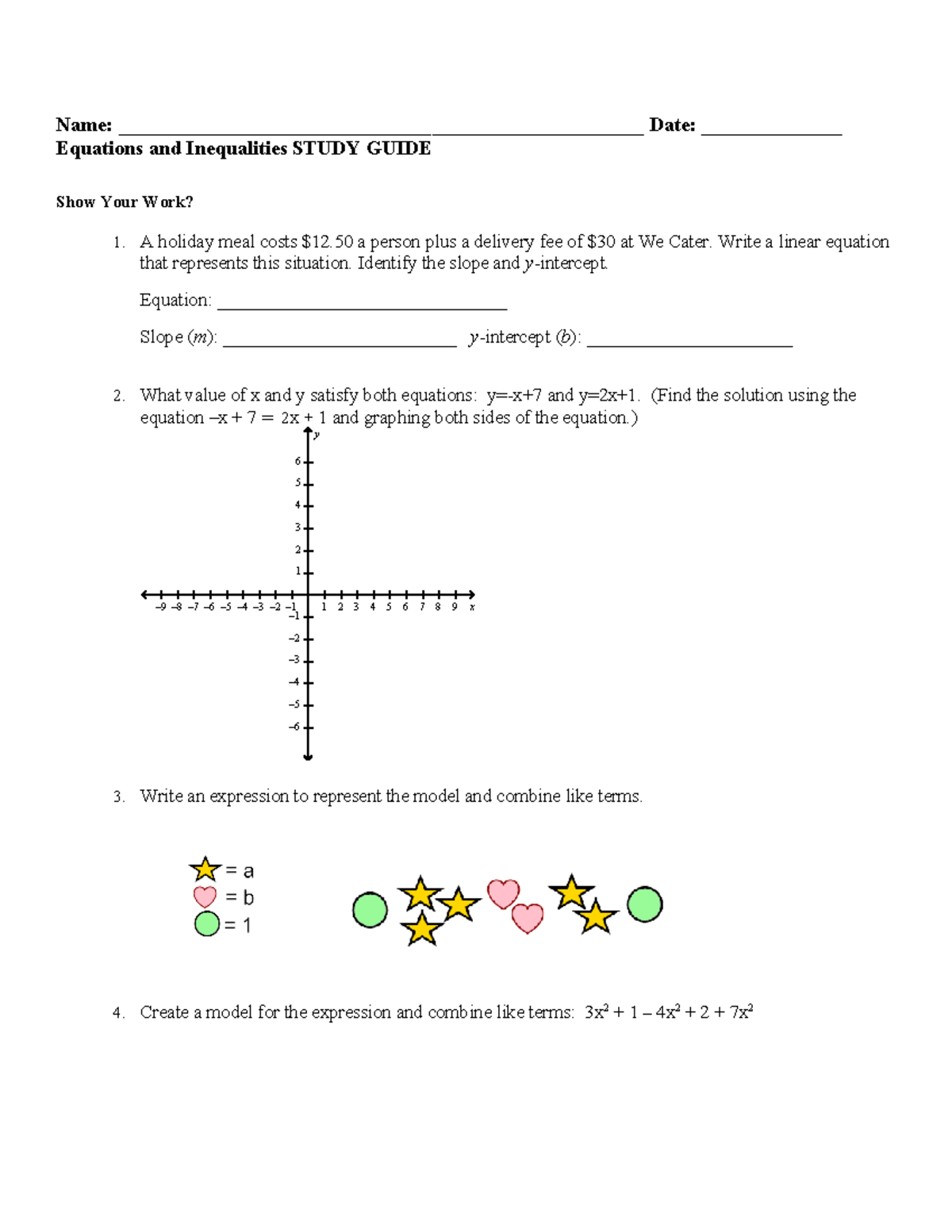 Equations and Inequalities Study Guide (Course Code: 8.8C) - Name ...
