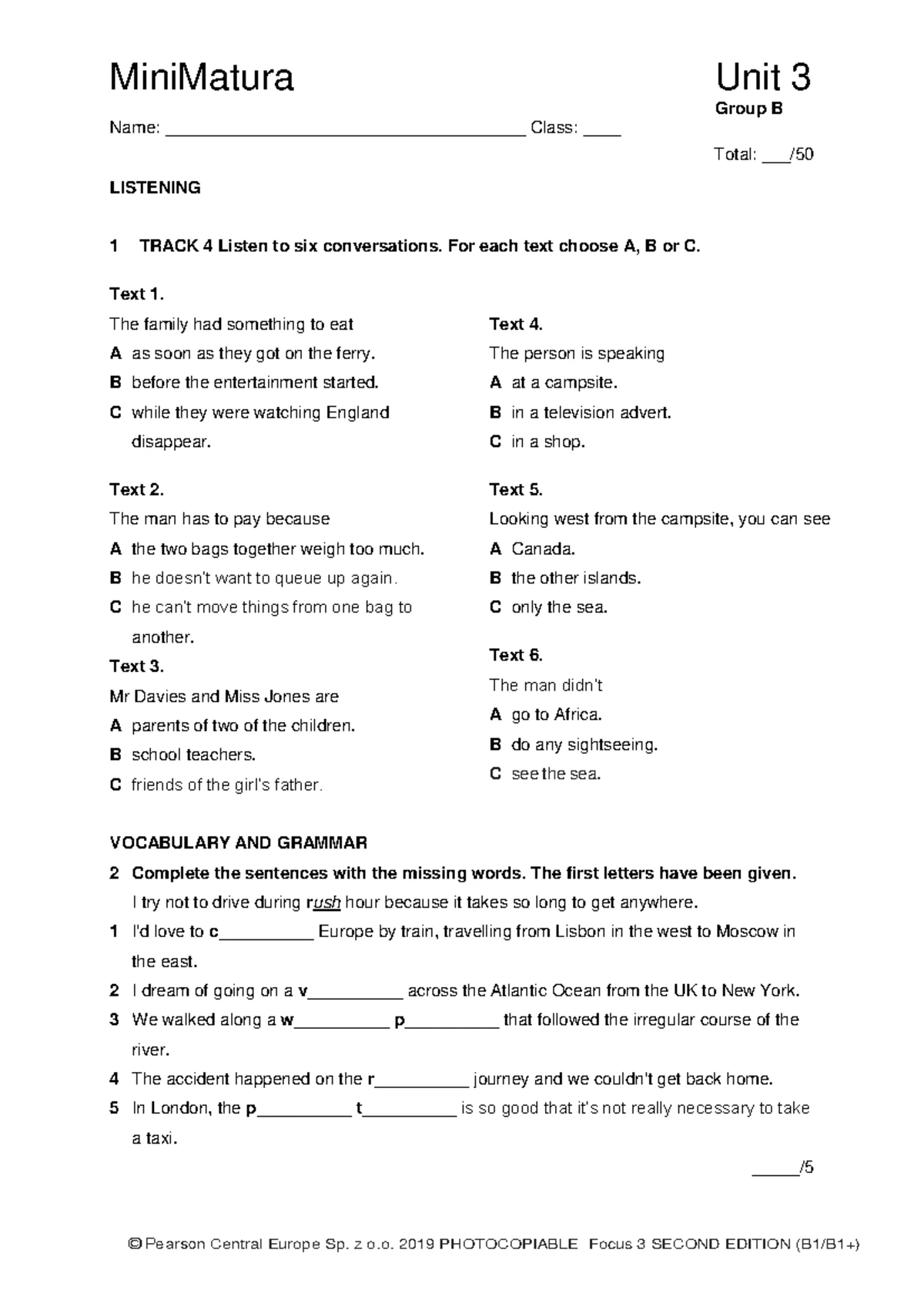 Focus 3 Listening & Vocabulary: Unit 4 Group A Practice - Studocu
