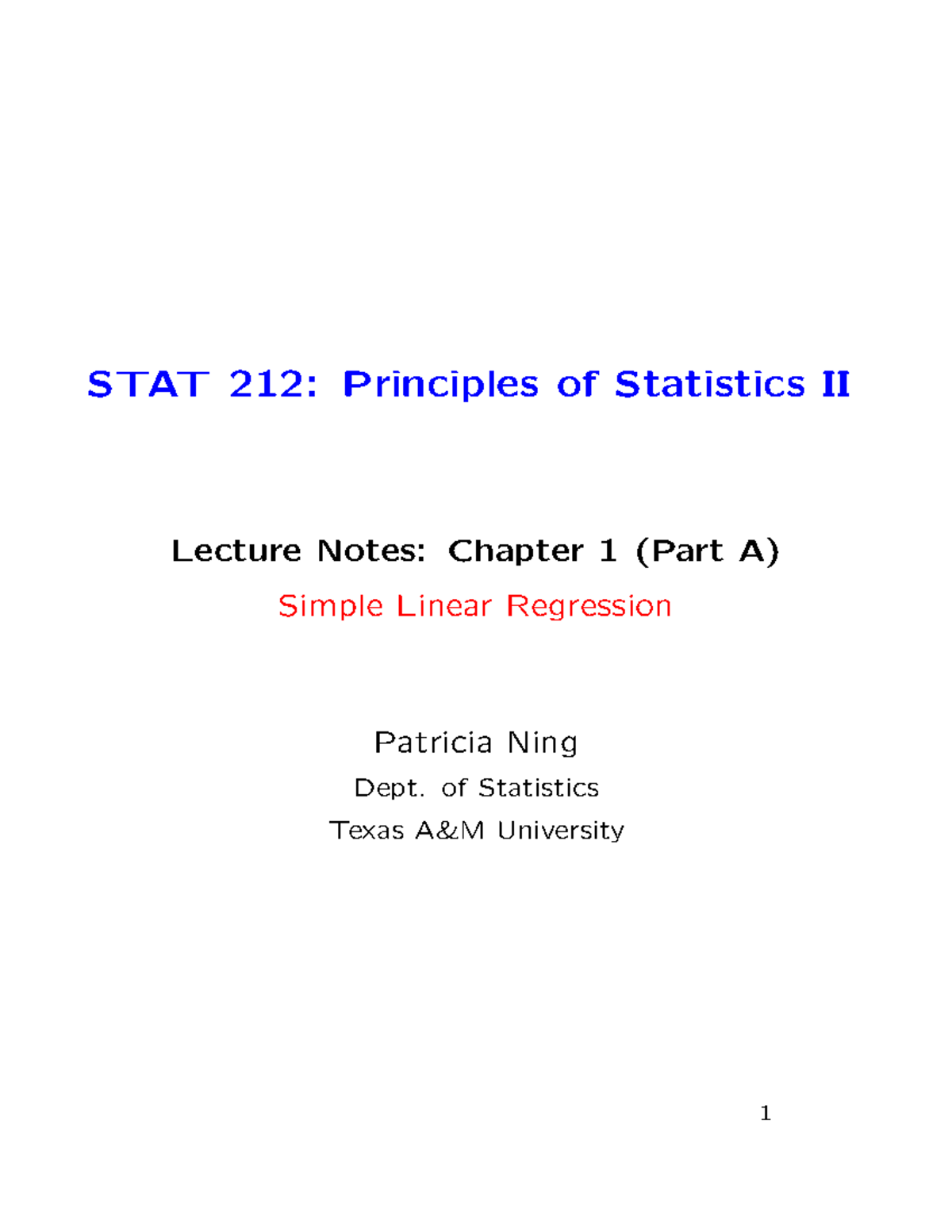STAT 212: Chapter 1A - Simple Linear Regression Notes - Studocu