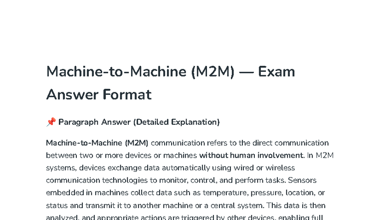 (M2M) Exam Answer Format: Detailed Insights on M2M Communication - Studocu