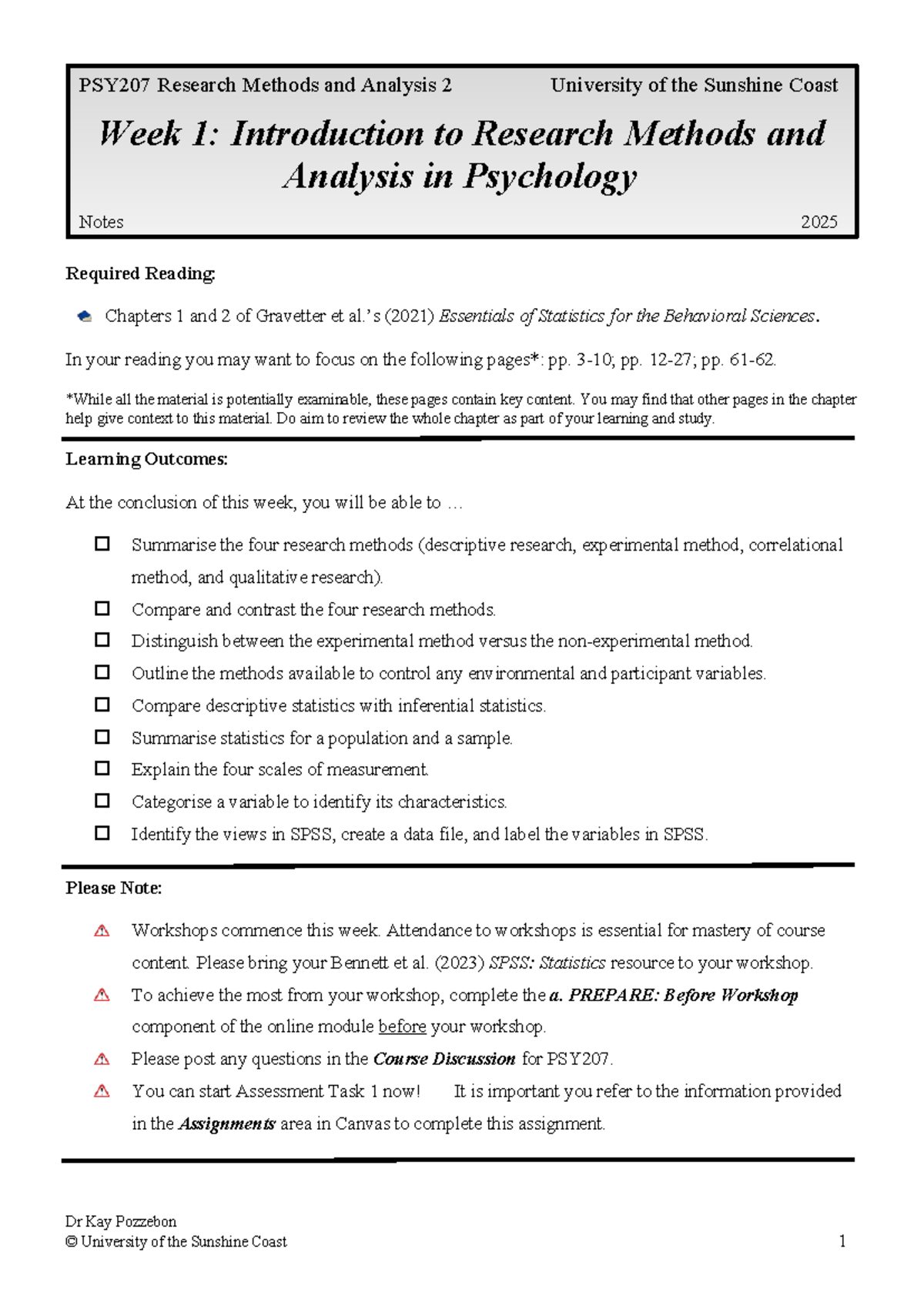 PSY207 Week 1: Intro to Research Methods & Analysis in Psychology Notes ...