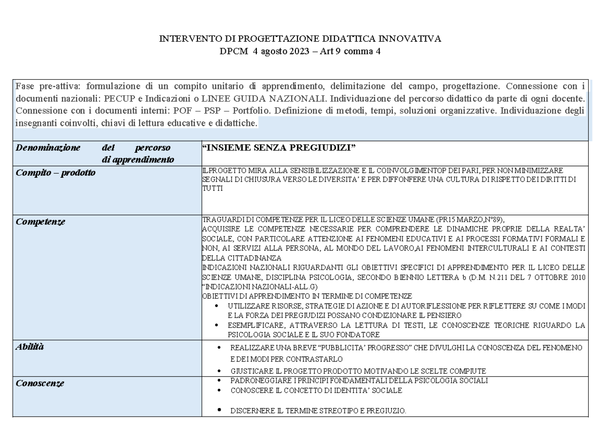 Progettazione Didattica Innovativa: Compito Unità di Apprendimento